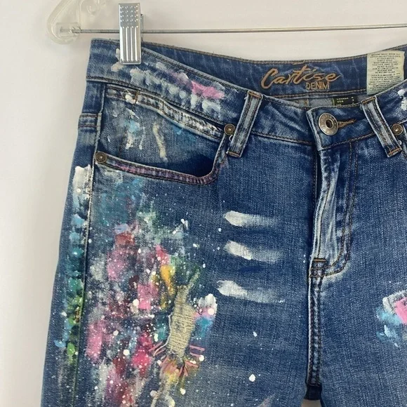 Cotton Denim Paint Splatter Art - Picture 2 of 16